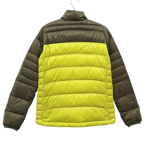 マーモット 切替 ダウンジャケット S グリーン×カーキ MARMOT 収納袋付き ロゴ刺繍 レディース