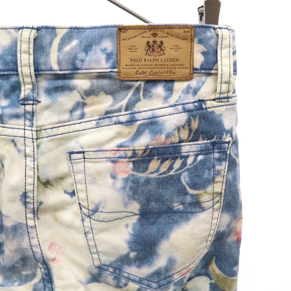 ポロラルフローレン 花柄 スリムデニムパンツ W26 ブルー×ホワイト POLO RALPH LAUREN ジーパン レディース