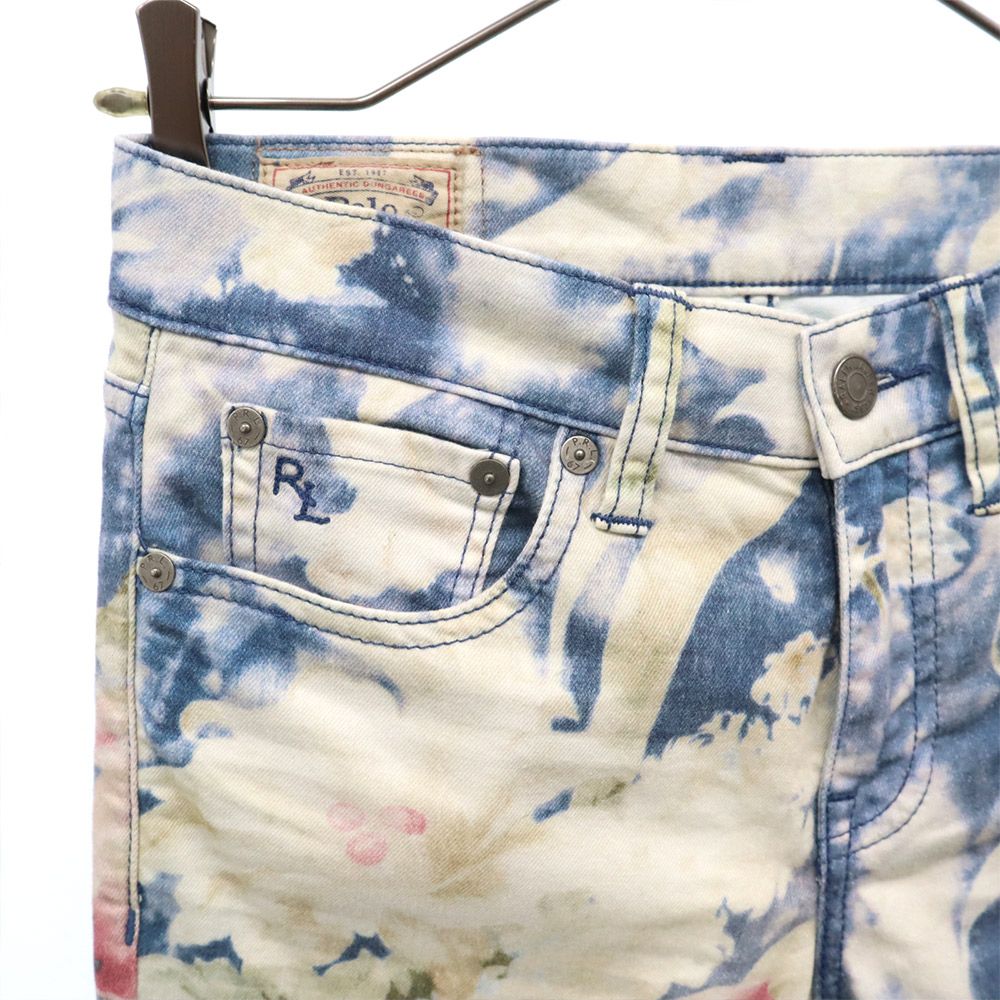 ポロラルフローレン 花柄 スリムデニムパンツ W26 ブルー×ホワイト POLO RALPH LAUREN ジーパン レディース