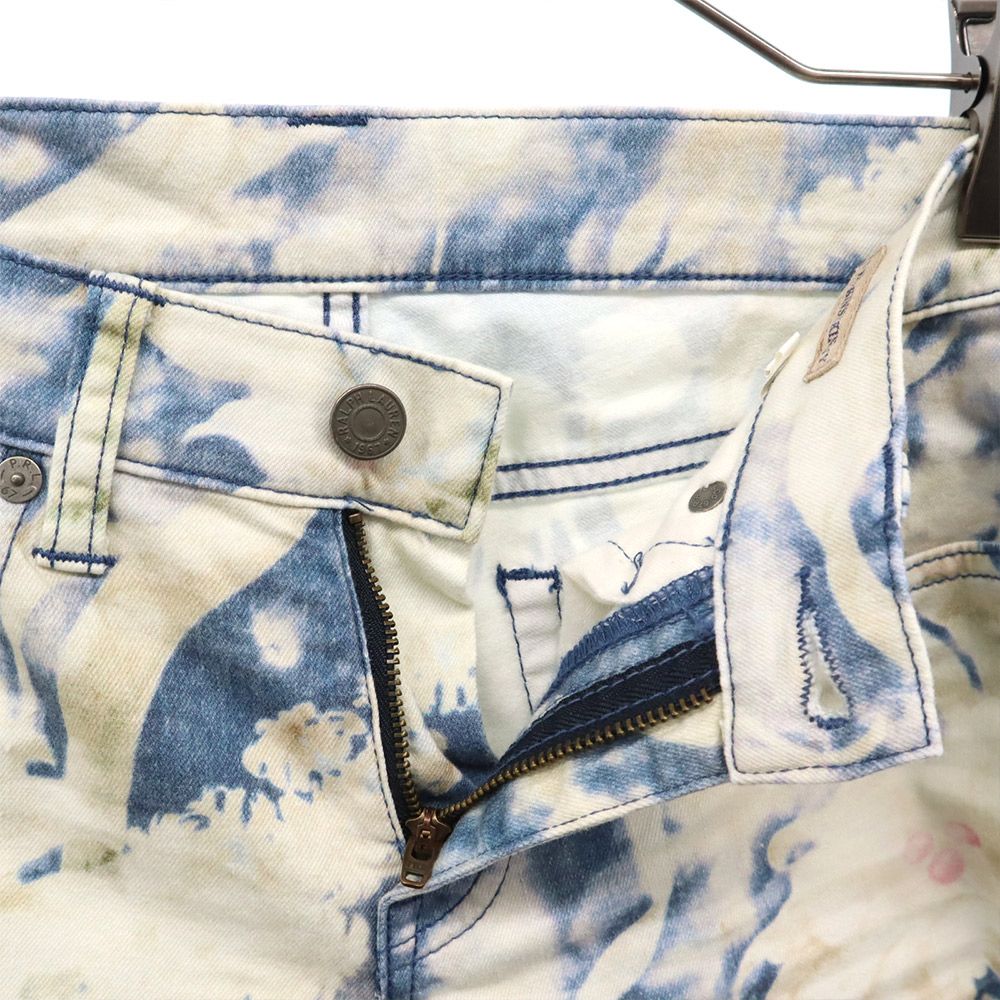 ポロラルフローレン 花柄 スリムデニムパンツ W26 ブルー×ホワイト POLO RALPH LAUREN ジーパン レディース