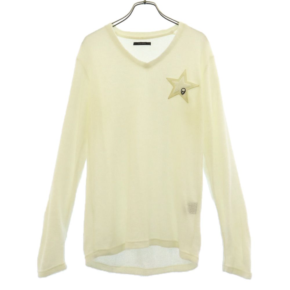 STUD MUFFIN スタッドマフィン ロゴワッペン 長袖 Vネック セーター 2 ホワイト ニット メンズ