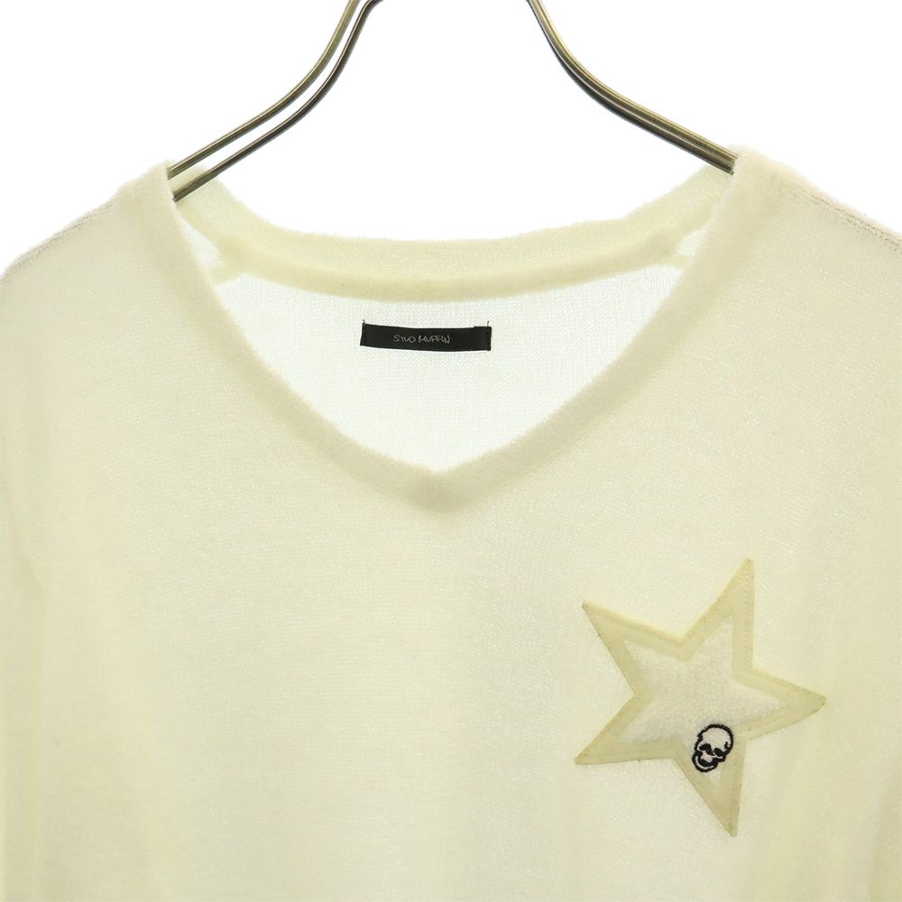 STUD MUFFIN スタッドマフィン ロゴワッペン 長袖 Vネック セーター 2 ホワイト ニット メンズ