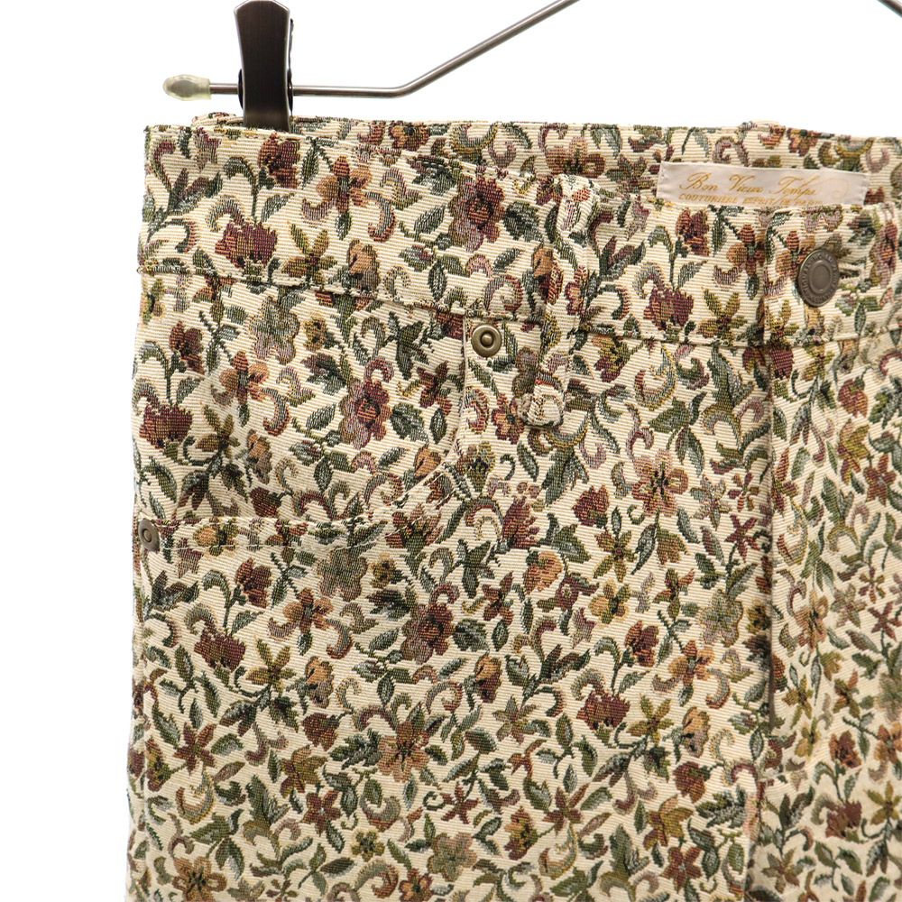 Bon Vieux Temps ボンビュータン 総柄 ゴブラン織 テーパードパンツ 36 ブラウン レディース