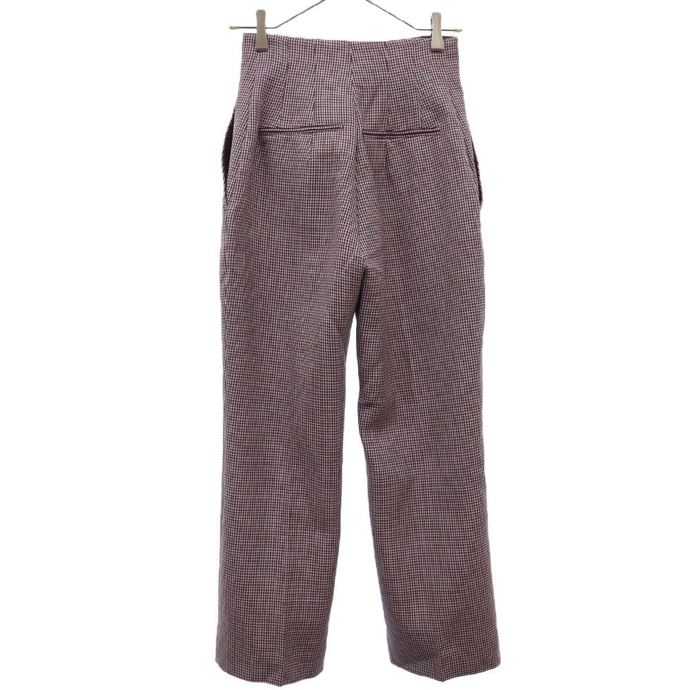 beautiful people ビューティフルピープル 千鳥格子 ハイウエスト ロングパンツ 36 パープル レディース