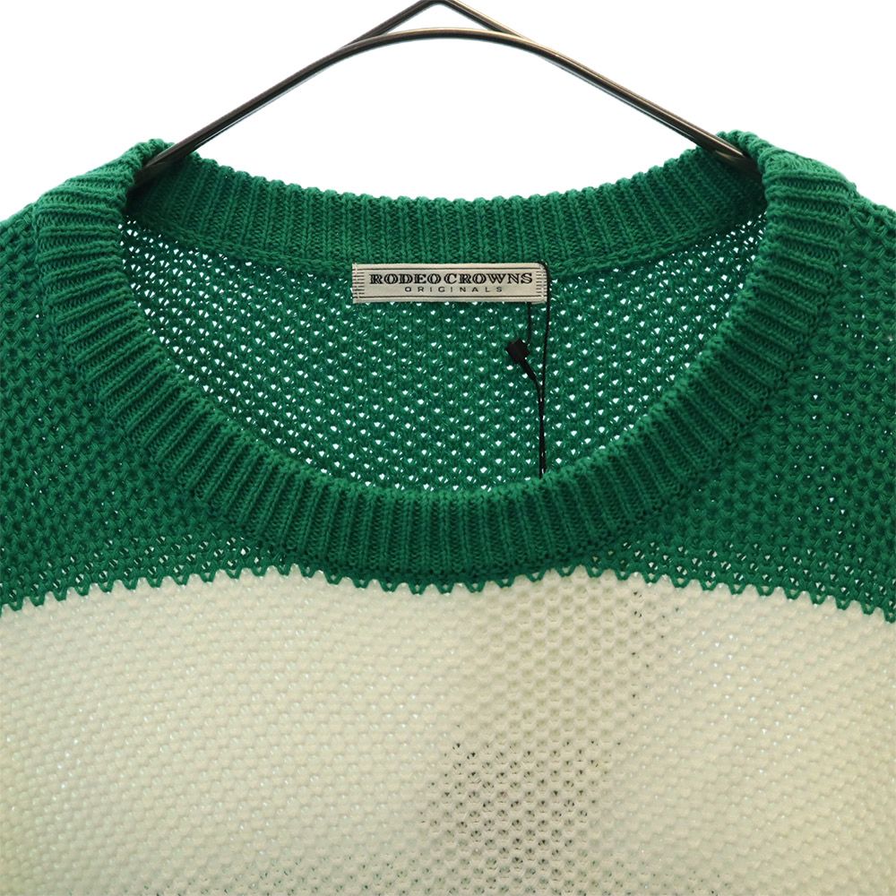 ロデオクラウンズ 未使用 ボーダー柄 長袖 セーター M グリーン×ホワイト Rodeo Crowns タグ付き ニット レディース