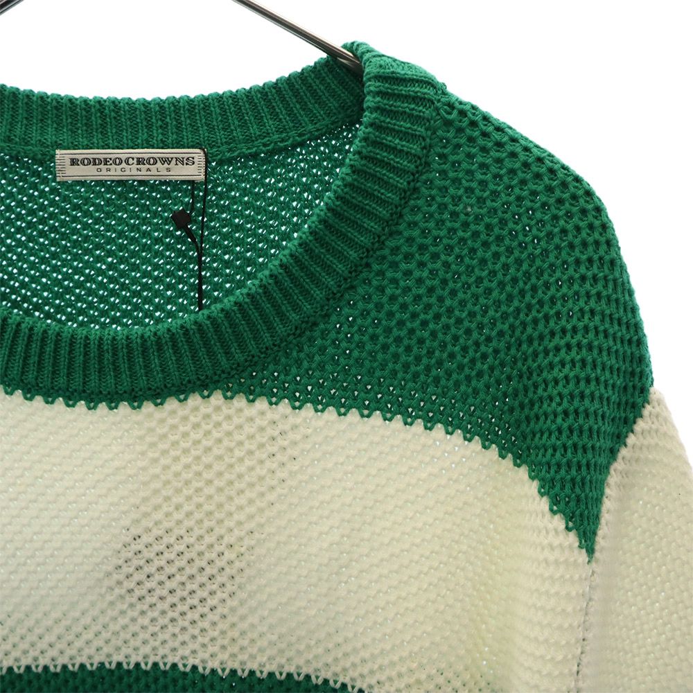 ロデオクラウンズ 未使用 ボーダー柄 長袖 セーター M グリーン×ホワイト Rodeo Crowns タグ付き ニット レディース