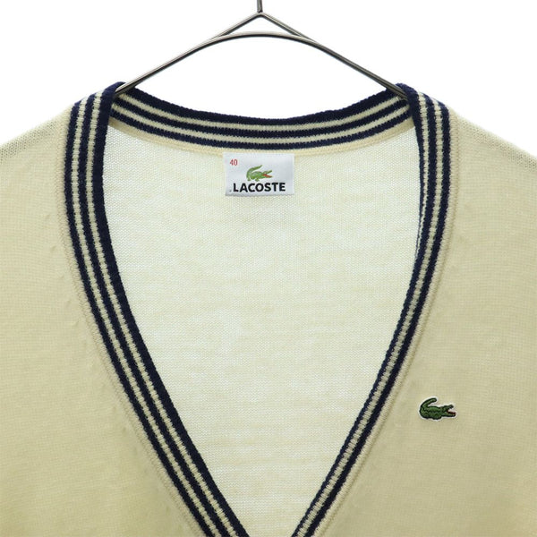 ラコステ ロゴワッペン 長袖 ニット カーディガン 40 ベージュ LACOSTE レディース