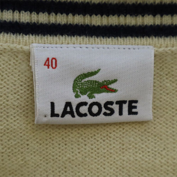 ラコステ ロゴワッペン 長袖 ニット カーディガン 40 ベージュ LACOSTE レディース