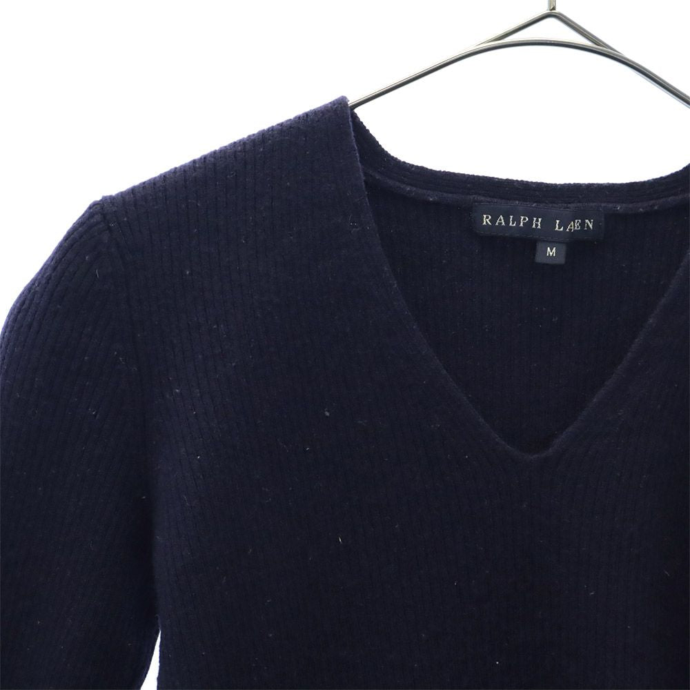 ラルフローレン 長袖 Vネック セーター M ネイビー RALPH LAUREN ニット レディース