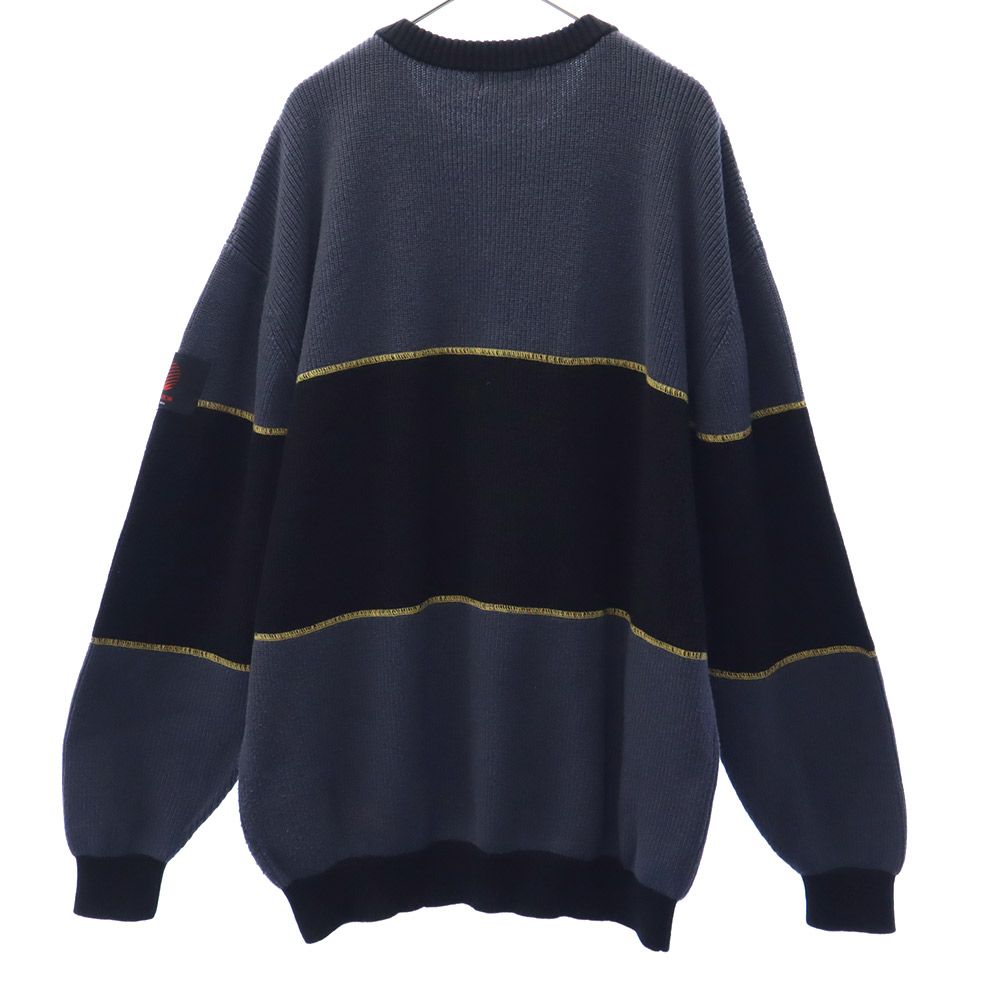 ヘルレイザー 切替 長袖 コットン ニット L グレー×ブラック Hellrazor クルーネック ロゴ刺繍 セーター メンズ