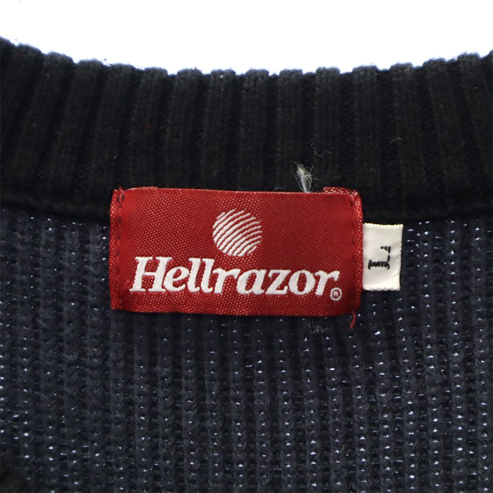 ヘルレイザー 切替 長袖 コットン ニット L グレー×ブラック Hellrazor クルーネック ロゴ刺繍 セーター メンズ