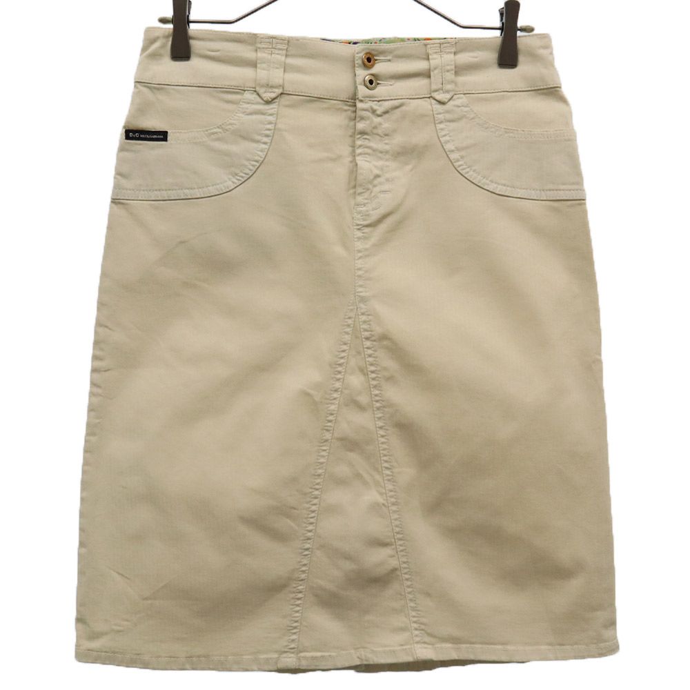 DOLCE&GABBANA ドルチェアンドガッバーナ イタリア製 ロゴワッペン ミディ丈 タイトスカート 38 ベージュ レディース