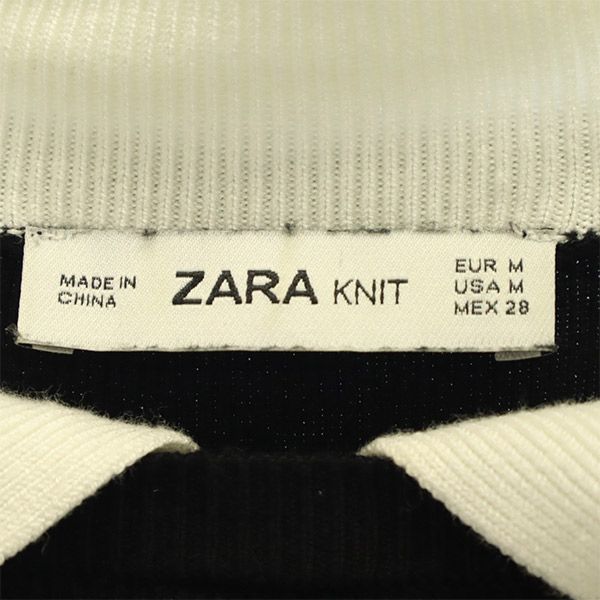 ザラ ニット 長袖 ニット ワンピース M ブラック×ホワイト ZARA KNIT レディース