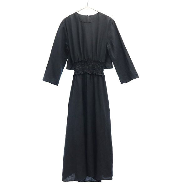 Mila Owen ミラオーウェン リネンブレンド 長袖 ワンピース 0 ブラック レディース