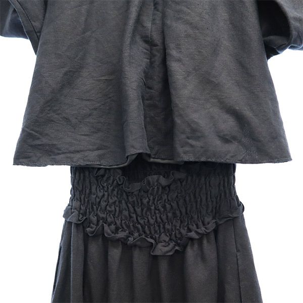 Mila Owen ミラオーウェン リネンブレンド 長袖 ワンピース 0 ブラック レディース