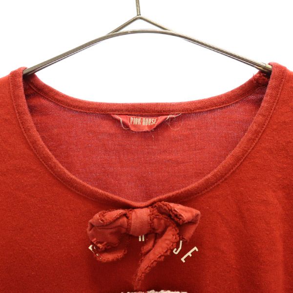 PINK HOUSE ピンクハウス ワンポイントロゴ 長袖 Tシャツ L レッド ロンT レディース