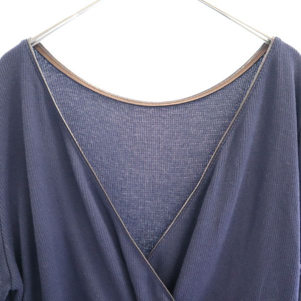 未使用 THURIUM スリウム 長袖 踊るタックカットフリル ロングワンピース 38 ネイビー レディース