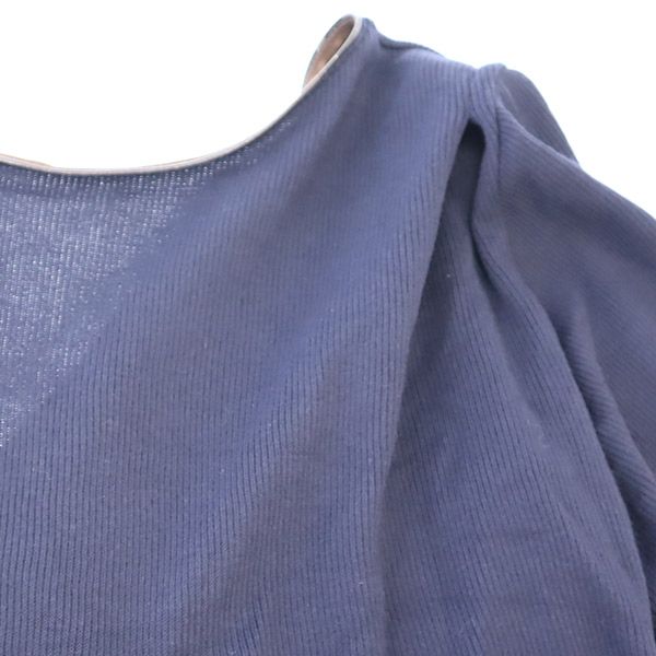 未使用 THURIUM スリウム 長袖 踊るタックカットフリル ロングワンピース 38 ネイビー レディース