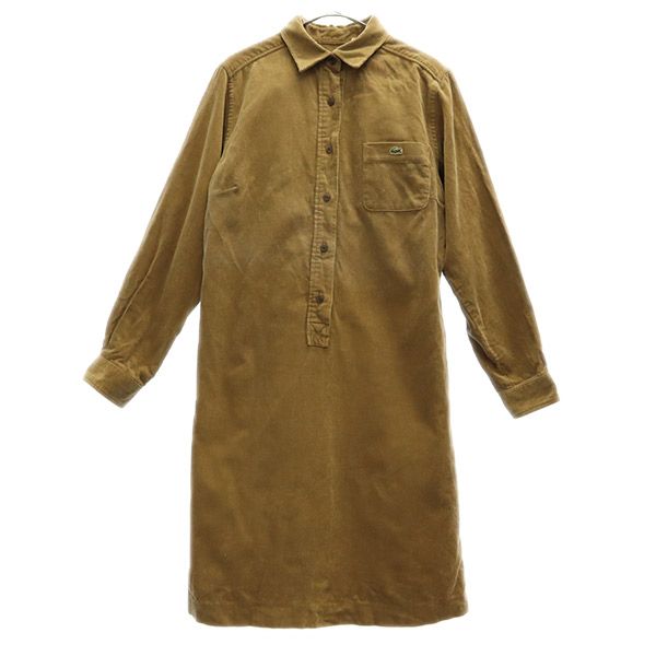 LACOSTE ラコステ ワンポイントロゴワッペン柄 長袖 コーデュロイ ワンピース 42 ブラウン レディース