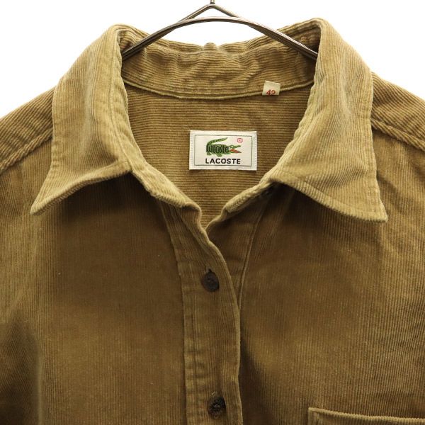 LACOSTE ラコステ ワンポイントロゴワッペン柄 長袖 コーデュロイ ワンピース 42 ブラウン レディース