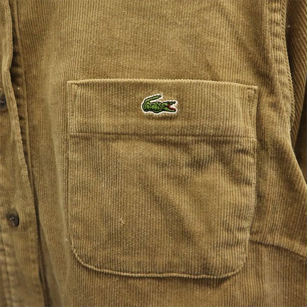 LACOSTE ラコステ ワンポイントロゴワッペン柄 長袖 コーデュロイ ワンピース 42 ブラウン レディース