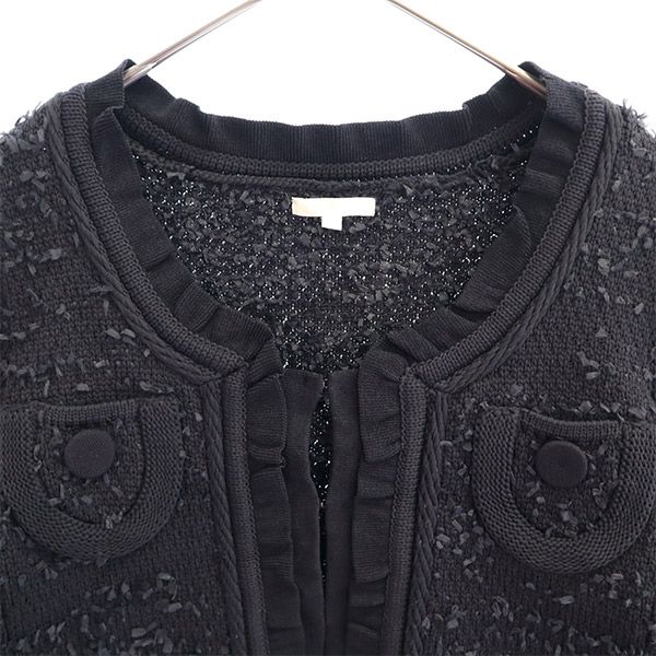 TO BE CHIC トゥービーシック 総柄 ニット ノーカラージャケット 2 ネイビー レディース