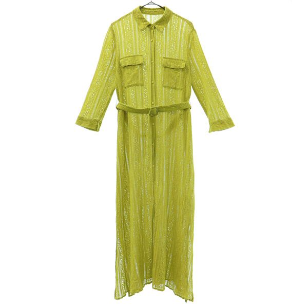 Mila Owen ミラオーウェン レース 長袖 ニット ロングワンピース 0 グリーン レディース