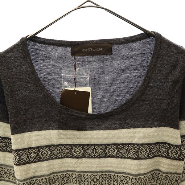 未使用 Jewel Changes ジュエルチェンジズ 総柄 長袖 ニット ワンピース フリー グレー レディース