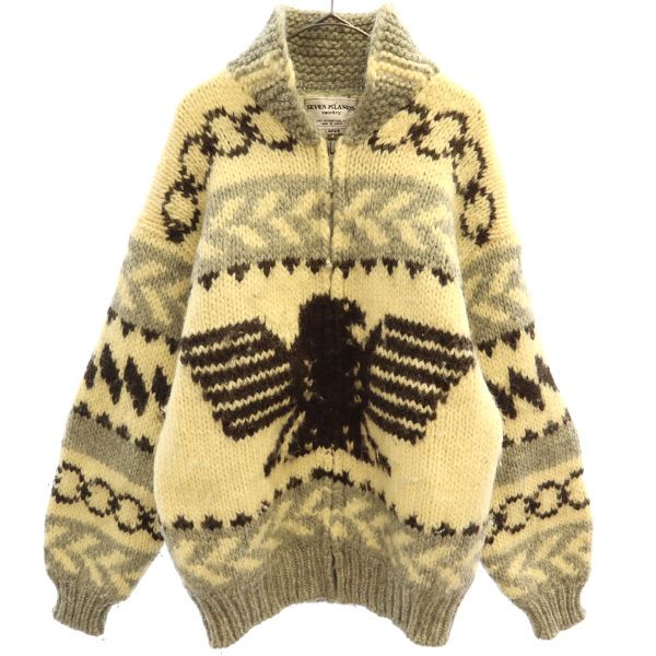 SEVEN ISLANDS セブンアイランド ウール 総柄 カウチンジャケット L ホワイト×グレー メンズ