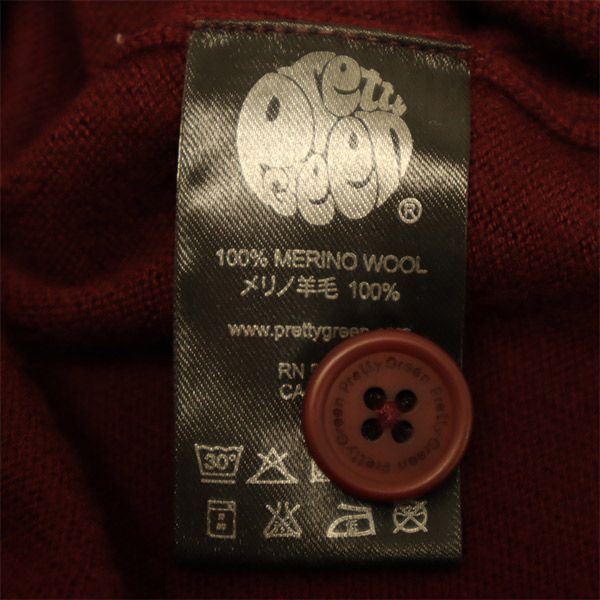 プリティーグリーン 長袖 ニットカーディガン 3 レッド Pretty Green メンズ