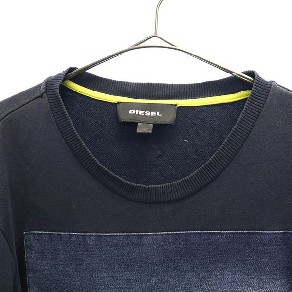 DIESEL ディーゼル 長袖 パッチワーク トレーナー ネイビー×ブルー スウェット メンズ
