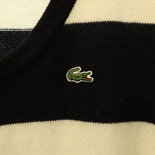 LACOSTE ラコステ ウールブレンド ボーダー柄 長袖 セーター 44 ブラック×ホワイト ニット レディース