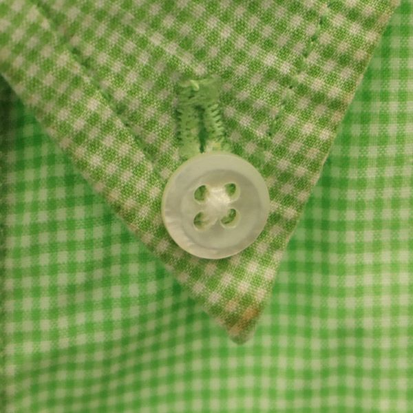 ラルフローレン 日本製 ギンガムチェック柄 長袖 ボタンダウンシャツ 9 グリーン×ホワイト RALPH LAUREN レディース