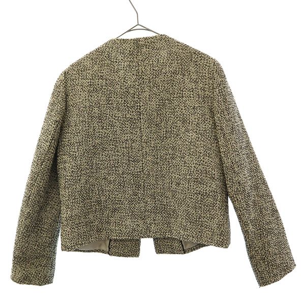 Brooks Brothers ブルックスブラザーズ ウールブレンド 総柄 ノーカラージャケット 4 ホワイト×ブラック レディース