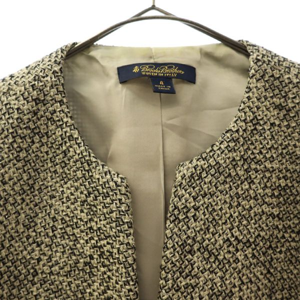 Brooks Brothers ブルックスブラザーズ ウールブレンド 総柄 ノーカラージャケット 4 ホワイト×ブラック レディース