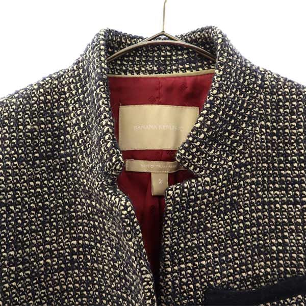 Banana Republic バナナリパブリック 総柄 スタンドカラー ジャケット 2 ネイビー系 レディース