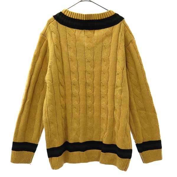 TEMPTATION テンプテーション ケーブル編 長袖 Vネック ニット L ブラウン系 セーター メンズ