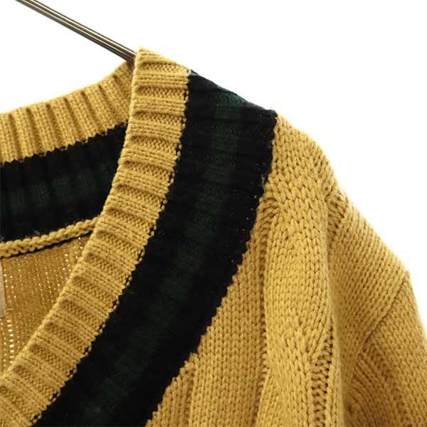 TEMPTATION テンプテーション ケーブル編 長袖 Vネック ニット L ブラウン系 セーター メンズ