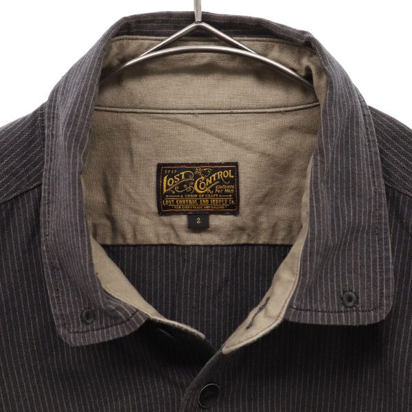 LOST CONTROL ロストコントロール ワンポイントロゴ刺繍 長袖 シャツ 2 グレー系 メンズ