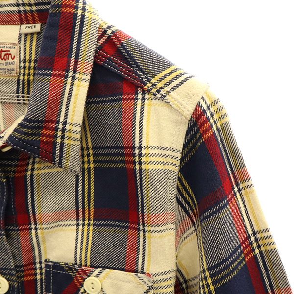 HOUSTON ヒューストン チェック柄 長袖 シャツ FREE ホワイト×ネイビーー レディース