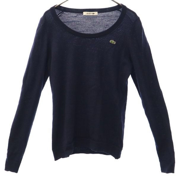 LACOSTE ラコステ ウール ワンポイントワッペン柄 長袖 ニット 34 ネイビー系 セーター レディース