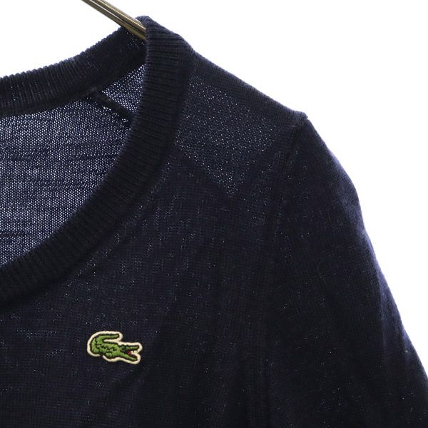 LACOSTE ラコステ ウール ワンポイントワッペン柄 長袖 ニット 34 ネイビー系 セーター レディース