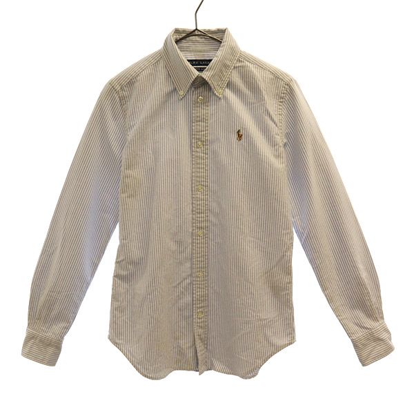 ラルフローレン ストライプ柄 長袖 ボタンダウンシャツ 2 ブルー×ホワイト RALPH LAUREN レディース