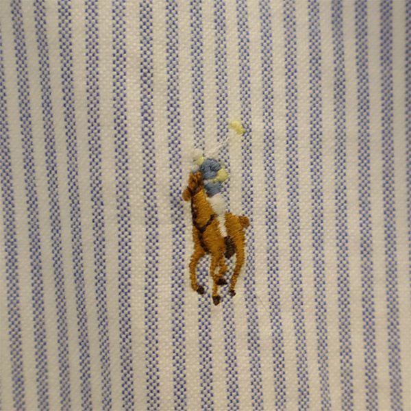 ラルフローレン ストライプ柄 長袖 ボタンダウンシャツ 2 ブルー×ホワイト RALPH LAUREN レディース