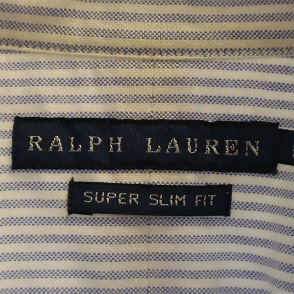 ラルフローレン ストライプ柄 長袖 ボタンダウンシャツ 2 ブルー×ホワイト RALPH LAUREN レディース