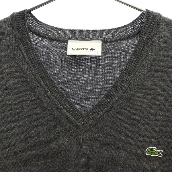 ラコステ ウール ワンポイント刺繍 長袖 Vネック ニット S グレー LACOSTE セーター メンズ