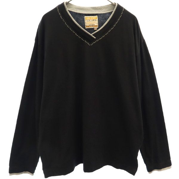 Karl Helmut カールヘルム 長袖 Vネック Tシャツ M ブラック ロンT メンズ
