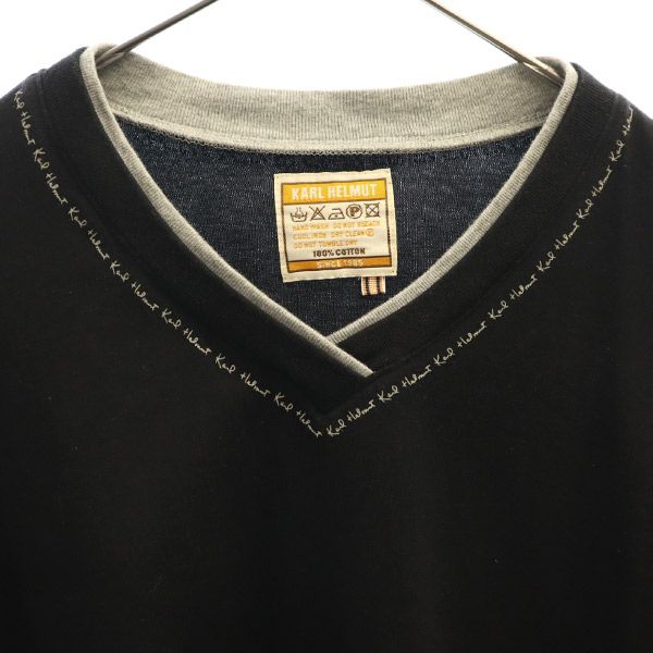 Karl Helmut カールヘルム 長袖 Vネック Tシャツ M ブラック ロンT メンズ