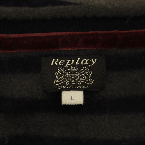 REPLAY リプレイ ウール ボーダー柄 長袖 セーター L グレー×ネイビー ニット メンズ