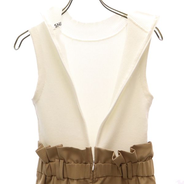 SNIDEL スナイデル リブニット切替 オールインワン 0 白×ベージュ ショート丈 レディース